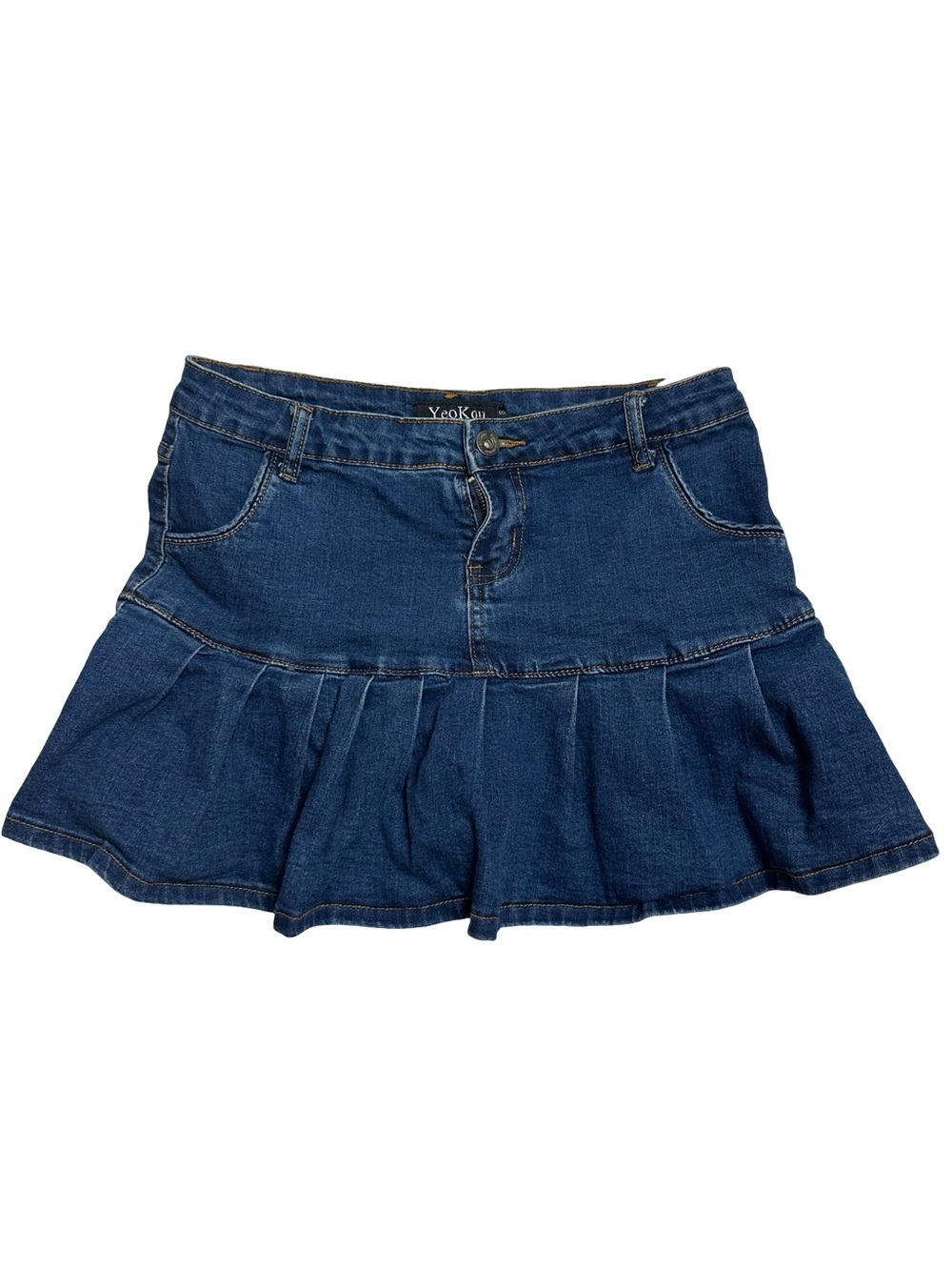 Y2K brand Yeokou Blue Denim Ruffle Mini Skirt